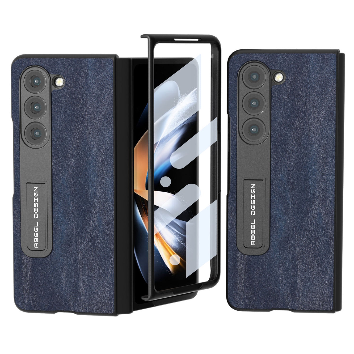 ABEEL For Samsung Galaxy Z Fold5 5G Leather Coated PC Kickstand Phone Case Cowhide Texture Shockproof Cover with Front Screen Film ABEEL For Samsung Galaxy Z Fold5 5G Leather Coated PC Kickstand Phone Case Cowhide Texture Shockproof Cover with Front Screen Film